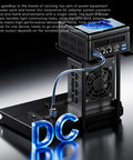 Kickass External Gpu Dock Station Featuring Ocuklink Pcie 4.0 X4 64Gbps Transfer, showing DC adapter with single cable and fan.