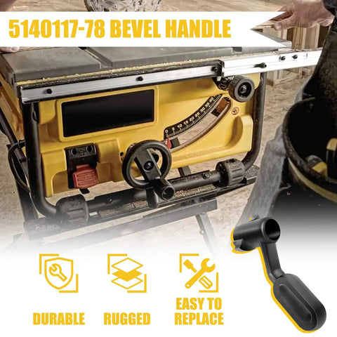 Top Shelf Replacement Table Saw Bevel Handle For Dewalt Dw745 DWE7480 Butter Smooth Tilt Angle Control Knob close-up of knob on saw.