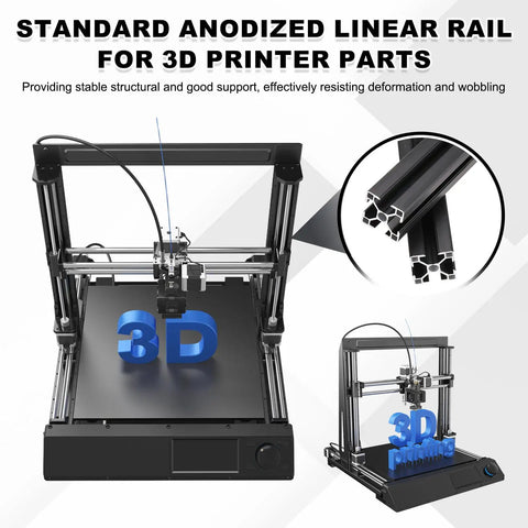 3D printer with 4 Pack 350mm 3030 Aluminum Extrusion Profiles European Standard Anodized Linear Rail Black Finish for smooth motion