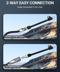 Extended Reach Dual Head Air Chuck Set 1 Quarter Inch FNPT with Quick Plug, showing 2-way easy connection to air lines.
