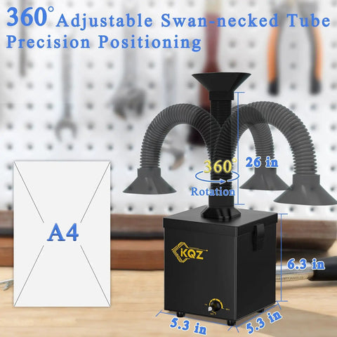 Pro Grade Solder Fume Extractor with adjustable swan-necked tube and 360° rotation for precise fume extraction.
