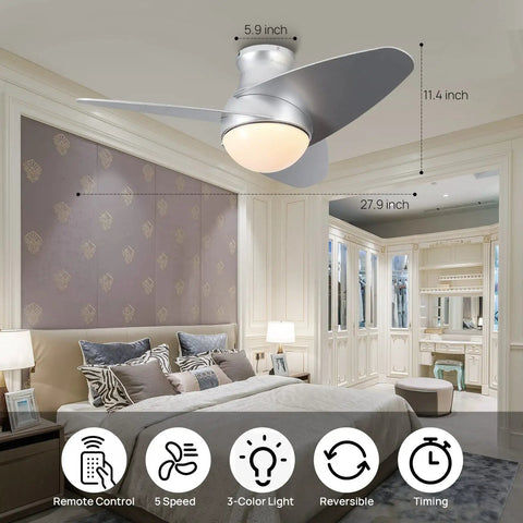 Bedroom with 36 Inch Low Profile Ceiling Fan With Lights Flush Mount Reversible DC Motor Dimmable LED 3 CCT Settings