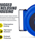 Air Hose Reel Retractable One Quarter Inch By Fifty Foot Premium Commercial Hybrid Flex Polymer Hose with polypropylene case