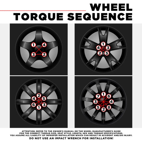 Wheel torque sequence diagram for Black Chrome M14x1.50 Duplex Lug Nuts With Key 7 Spline Drive For Aftermarket Wheels.