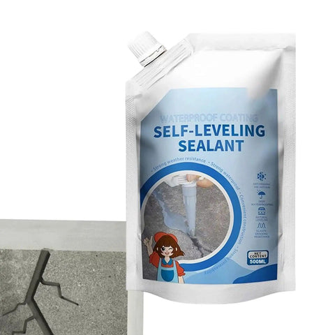 Heavy Duty Concrete Crack Filler To Fix Cracked Pavement And Asphalt Fast While Delivering A Waterproof Shield Against Seasonal Swelling Using Elastic Polymers For Badass Repair Results That Handle Extreme Temps Like A Boss And Stop Leaks Dead In Their pouch and cracked concrete surface side by side.