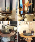 Heavy Duty 39 Inch Round Lazy Susan Turntable For Dining Table Top Hella Smooth Spin 10MM Tempered Safety Glass Kitchen Serving Centerpiece in various dining setups.