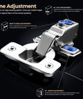 Close-up of 10 Pack 5 Pairs Soft Close Kitchen Cabinet Hinges for Half Inch Overlay, showing fine adjustment features.