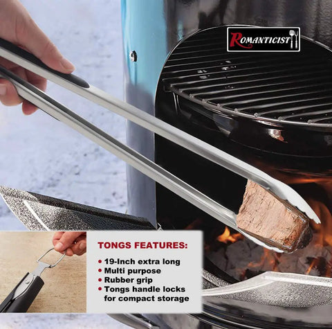 Heavy Duty Grill Tool Set For Serious Barbecues With Spatula Fork Tongs And Basting Brush Premium Stainless Construction