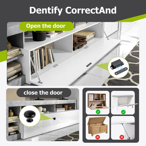 Drop-Down Gas Struts With No-Slam Soft Close Hinges For Cabinets And Drop-Front Desks open and closed cabinet examples
