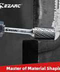 EZARC SB-5 tungsten carbide rotary burr bit with 1/4 in shank, double-cut head, close-up view.