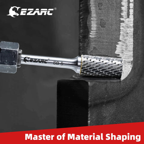 EZARC SB-5 tungsten carbide rotary burr bit with 1/4 in shank, double-cut head, close-up view.
