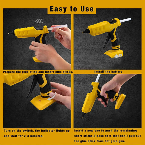 Step-by-step usage guide for 100W Cordless Hot Glue Gun Works With 20V Max Battery Tool Only High Temp Glue Gun With Fast Preheat