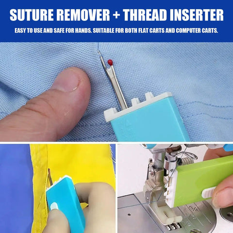 Automatic Needle Threader With Seam Unpicker For Home Sewing Machines Easy Threading Tool For Beginners And Novices No-Fuss Quick Threading Smooth Sewing Sessions Makes Needle Changes Fast And Simple, shown threading and unpicking seams