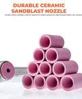 Stack of pink ceramic nozzles for Pro Grade Sand Blaster Kit With Aluminum Alloy Body, Sandblasting Gun For Metal And Glass.