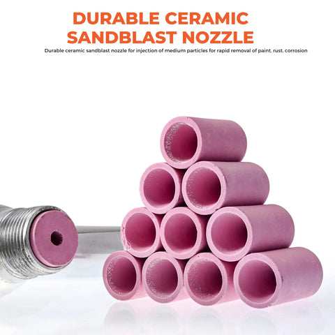 Stack of pink ceramic nozzles for Pro Grade Sand Blaster Kit With Aluminum Alloy Body, Sandblasting Gun For Metal And Glass.