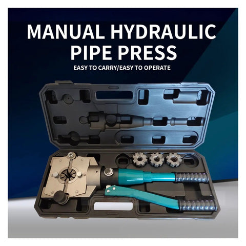 Manual Hydraulic Crimping Tool For Automotive A/C Pipe Assembly in case, easy to carry, includes crimping dies.