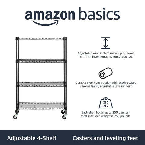 Heavy Duty Garage Shelving Unit With Rolling Casters Four Shelf Metal Wire Rack And Adjustable Steel Organizer Straight Up Tool Storage Hero Rock Solid Shop Essential For The Hustle Black