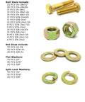 Heavy Duty Fine Thread Grade 8 Hex Bolts, Finished Hex Nuts, SAE Flat Washers And Split Lock Washers In A Metal All In One Assortment Kit