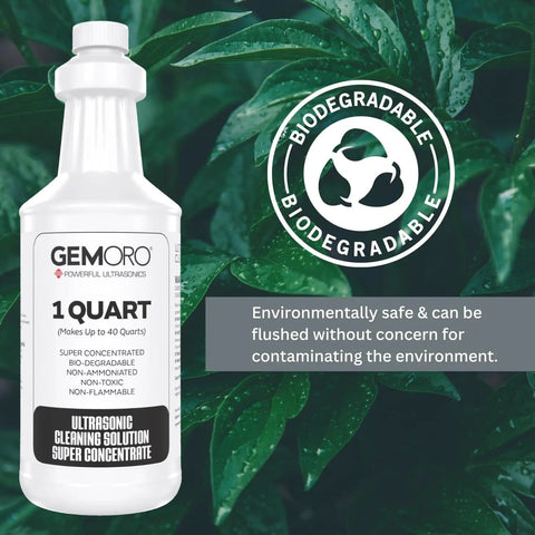Ultra Concentrated Ultrasonic Jewelry Cleaner Solution For Home Use Delivers Killer Deep Clean For Rings Watches Glasses Earrings Coins Works With Diamond Gold Silver 1 Quart Mix With Water, biodegradable label.