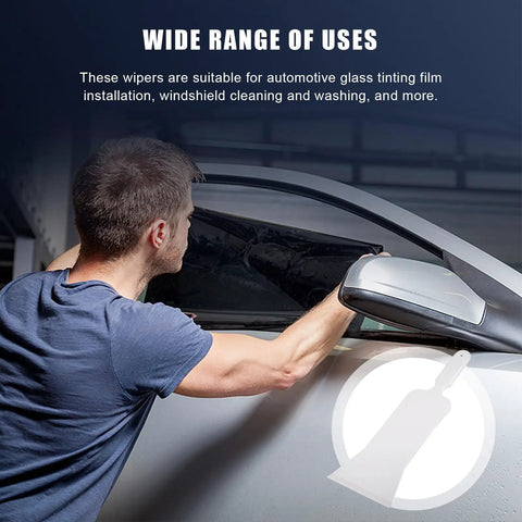 Man using Long Handle Bulldozer Squeegee For Car Windows And Glass Tinting Flat Paddle Scrubber Tool on side window