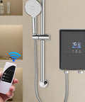 Instant Tankless Electric Water Heater 4500W Wall Mounted Digital Display with showerhead and remote control.
