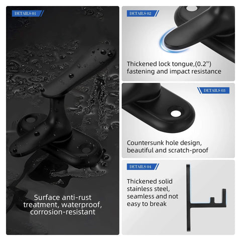 Two Pack 360 Degree Flip Bathroom Stall Latch For Inside Doors With Three Locking Methods Stainless Steel Matte Black Heavy Duty Gate Hardware Ideal For Barn Doors And Interior Doors Two And A Half Inch Handle showing waterproof black latch and surface details.