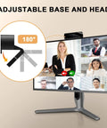 Plug And Go 1080P Webcam With Built In Mic And Hd Light Correction showing adjustable base and head feature for video calls.
