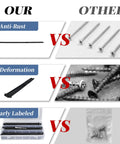 Comparison of Real Deal Heavy Hitter 8 Inch Lag Screws 50 Pack with standard screws, showcasing rust-proof and deformation-free features.