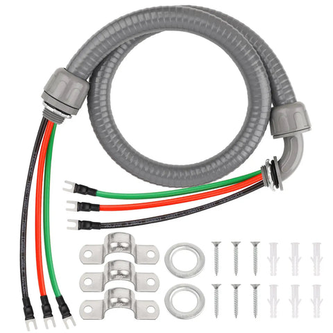 Plug And Play Ready To Wire 4 Ft Non Metallic Liquid Tight Conduit Kit With Pre Wired 3 X 10 AWG THHN Copper Conductors And Terminals