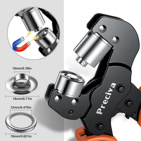 Heavy Duty Pro Grade Grommet Tool Kit Three Eighths Inch With Detachable Head Eyelet Pliers Set Includes Five Hundred Silver Grommets Manual Press Featuring detailed view.
