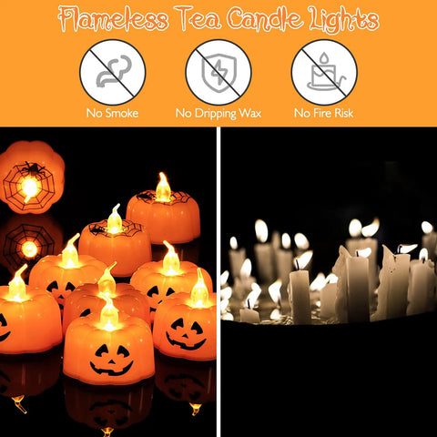 Lit Green LED Flameless Candles Pack 24 Pieces With Realistic Flicker Battery Powered Tea Lights For Halloween Saint Patricks Day