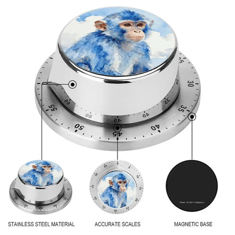 Durable Stainless Steel Multi Function Kitchen Timer With Rotating Dial And Countdown Indicator featuring blue monkey design.