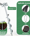 Built Tough Heavy Duty Ground Anchors Screw In Stakes 12 Inch 4 Pack with drill socket, T handle, and hook rings shown.