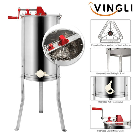 3 Frame Manual Honey Extractor For Beekeeping Pros Food Grade Stainless Steel Spinner Drum With Hand Crank And Adjustable Height Stands