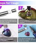 Steps for using Fast Curing UV Resin Kit with Light 30g Bond in 5 to 10 Seconds Jewelry and Craft Adhesive with UV flashlight.