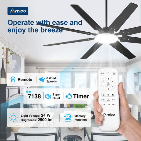 Dope 72 Inch Ceiling Fan With Lights Remote Control Dimmable 3CCT Black Modern Ceiling Fan for Living Room