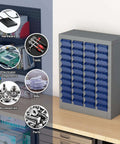 40 Drawer Bolt Bin Organizer Cabinet with metal body and ABS drawers for nuts bolts screws and small hardware storage on desk