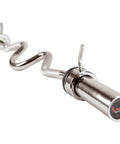 48 Inch Olympic Curl Bar With Rotating Sleeves And Ring Collars For Home Gym, diamond knurled handle, end view