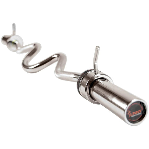 48 Inch Olympic Curl Bar With Rotating Sleeves And Ring Collars For Home Gym, diamond knurled handle, end view