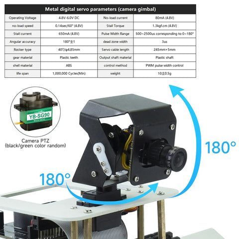 DIY Programmable ROS Tank Robot Kit With AI Camera For Jetson Nano B01 Recognition Tracking OpenCV And MediaPipe Vision Transbot SE Without Nano Starter Tank Chassis; metal camera gimbal with 180° servo