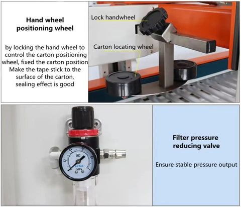 Hand wheel positioning wheel and filter pressure reducing valve on Heavy Duty Fully Automatic Carton Erector Electric Carton Folding And Sealing Machine.