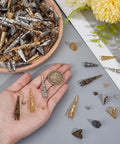 Long Flower Bead Caps Set With 520 Pcs Iron Cones And Filigree End Caps, 14 Styles in hand with decorative beads and coin