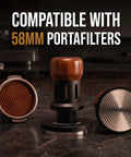 58Mm Espresso Tamper With Self Leveling Base, Stainless Ripple Base, Walnut Handle, and compatible 58mm portafilter