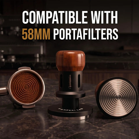 58Mm Espresso Tamper With Self Leveling Base, Stainless Ripple Base, Walnut Handle, and compatible 58mm portafilter