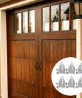 6 Pack Heavy Duty Garage Door Hinges Replacement Kit For Residential And Light Commercial Sectional Doors Durable Steel Hardware Built To Last And Easy To Install, six steel hinges shown on wooden sectional garage door