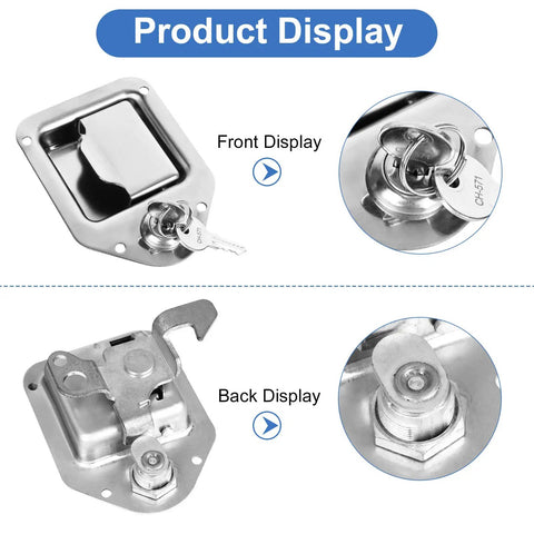Front and back view of Truck Tool Box Lock Replacement 2 Pack Keyed Alike Five Eighth Inch Cylinder