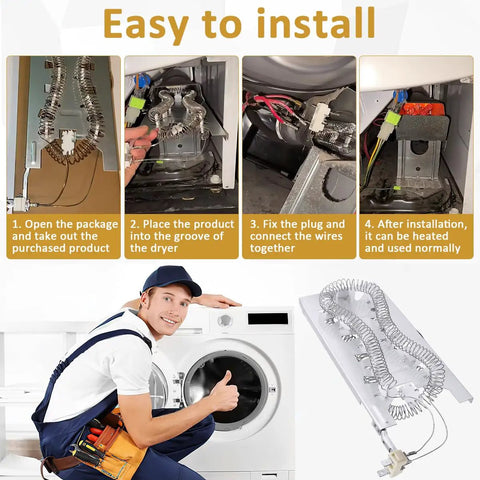 Easy installation guide for 5400 Watt 240 Volt Dryer Heating Element Replacement For Major Brands Like Kenmore Amana Jenn Air.