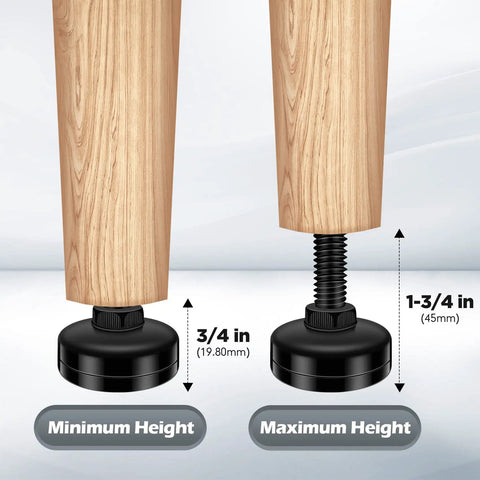 Heavy Duty Adjustable Furniture Leveling Feet Set Ten Pack With T Nut Kit Three Eighths Inch Sixteen Thread Leg Levelers height adjustable
