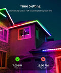 Exterior view of a house illuminated with 52.5ft Rainbow RGB IC LED Strip Lights Outdoor With Music Sync, IP65 waterproof.