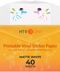 HTVRONT printable vinyl sticker paper, matte white, 40 sheets, 8.5x11 in, for inkjet and laser printers